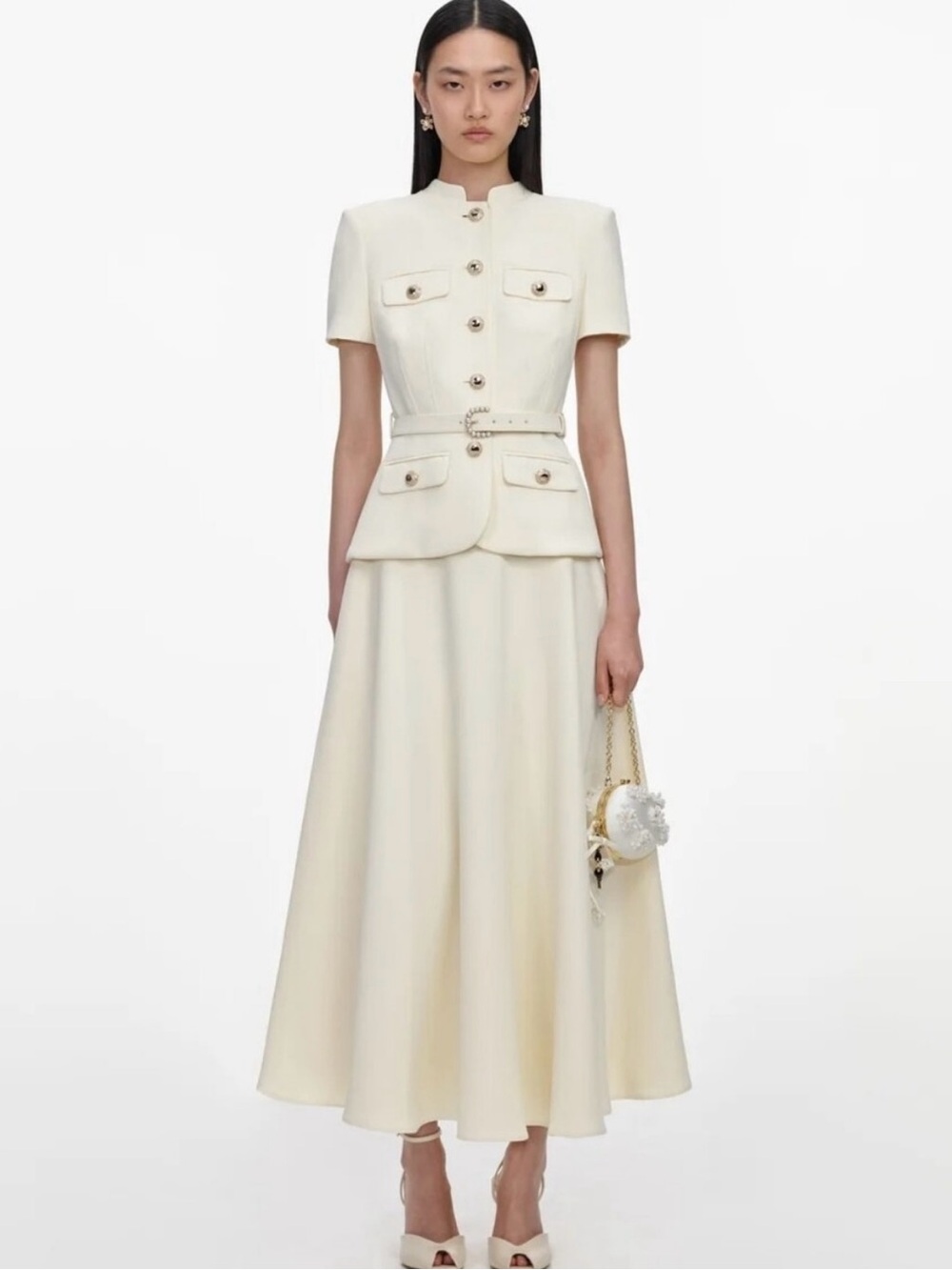 Self Portrait Yellow Crepe Tailored Midi Dress